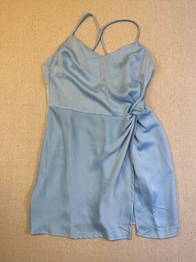 NBD Powder Blue Satin Mini Dress with Side Knot